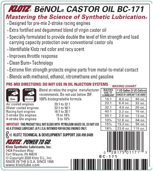 KLOTZ BENOL RACING CASTOR OIL 32OZ