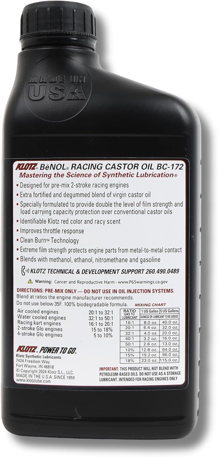 KLOTZ BENOL RACING CASTOR OIL 32OZ